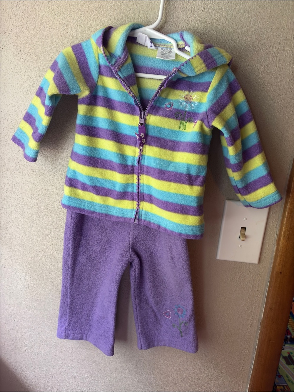 Blueberi Boulevard Pastel Striped Hooded Fleece Set - Purple, Aqua, Lime